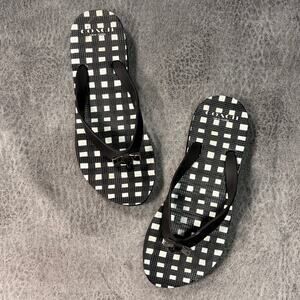 Coach Black Gingham Bow Flip Flops